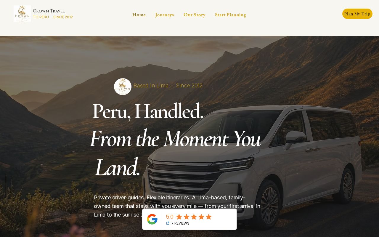 Crown Travel to Peru — live client website by Novacore Digital