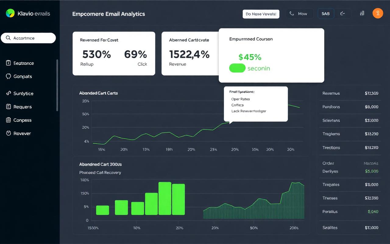 Email marketing analytics dashboard showing dramatic revenue and open-rate growth