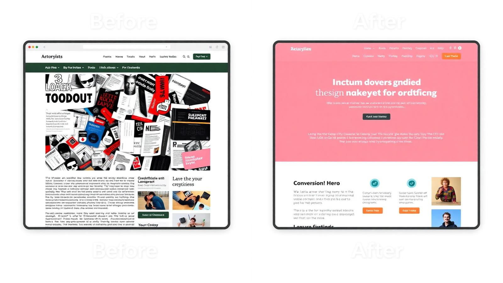 Website redesign before and after comparison