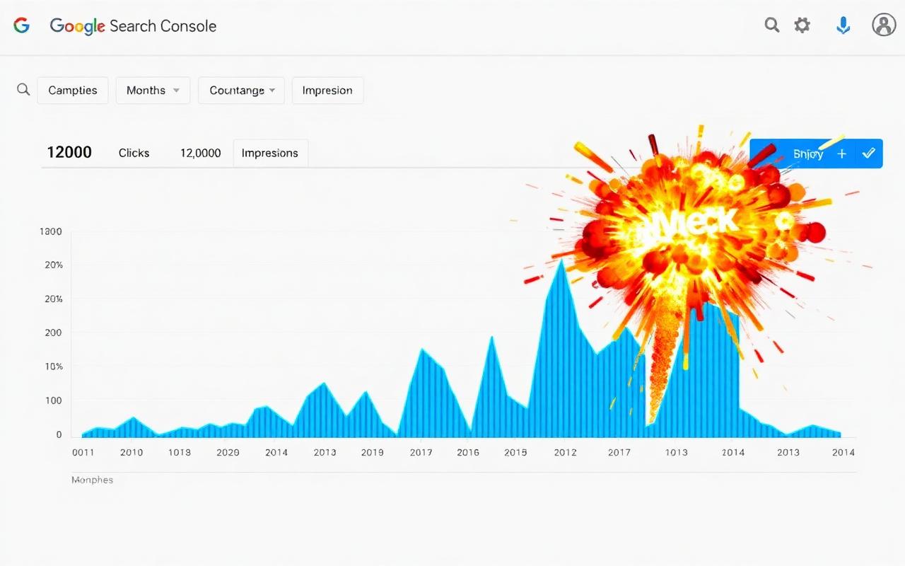 Google Search Console showing massive growth in clicks and impressions
